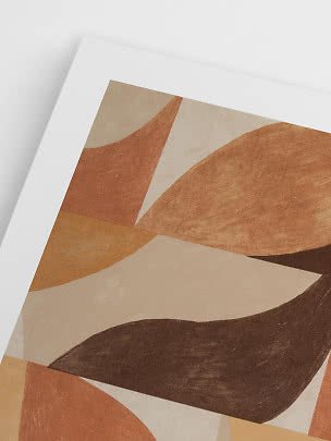 Abstrakter Kunstdruck mit organischen Formen in Beige, Terrakotta und Dunkelbraun auf Weiß