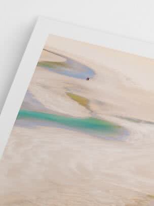 Framed art print with aerial view of sandy flats and turquoise water channels