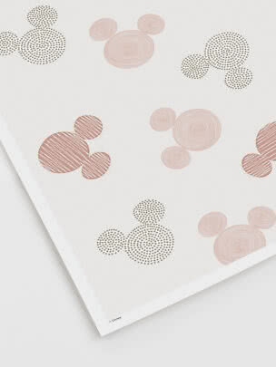 Weißes Poster mit Mickey-Mouse-förmigen Mustern in Rosa und Grau aus Punkten und Kreisen