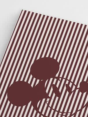 Abstract poster with dark red stripes and flower silhouettes on a white background