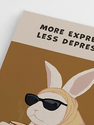 Poster con lama con occhiali da sole e scritta "More espresso less depresso"