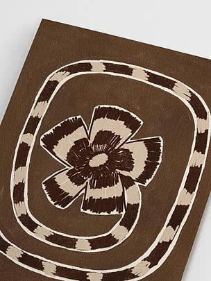 Tessuto marrone con motivo astratto floreale e a righe in crema e marrone scuro