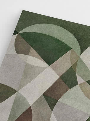Abstract pattern with overlapping arches and geometric shapes in green, beige and brown tones