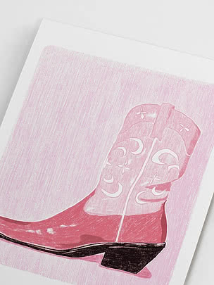 Illustration eines rosa Cowboystiefels mit Muster auf weißem Papier