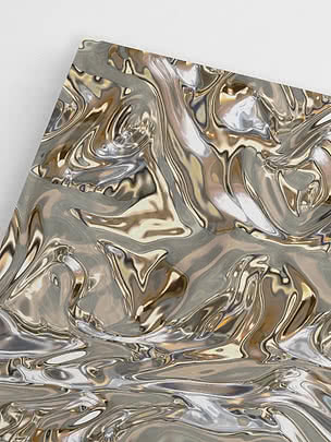 Primo piano in diagonale della stampa senza cornice che mostra le piccole forme specchiate lungo una piega del metallo