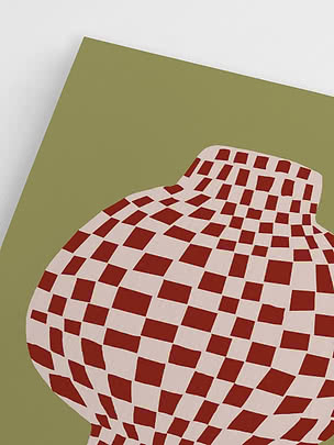 Close-up of the shoulder and neck of the vase, showing the checkerboard stretching and compressing with the form