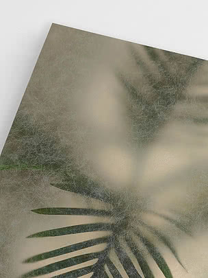 Close-up of the palm frond behind the frosted surface, where the green leaf fades into the fibrous cream haze