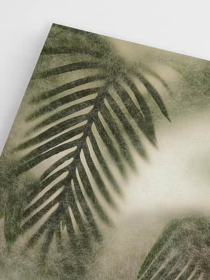 Close-up of the two palm fronds behind the frosted surface, where the nearer leaf stays green and the far one dissolves
