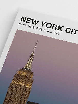 Poster med Empire State Building och texten New York City på vit bakgrund