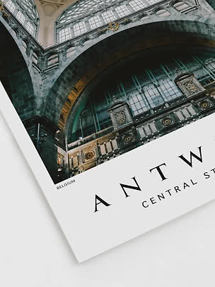 Poster of Antwerp Central Station interior with arches and large windows