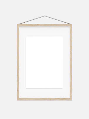 Light wood frame with white mat and blank poster, hanging from a cord