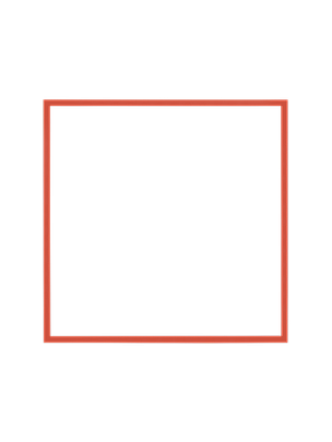 Cornice quadrata in rosso vista frontalmente, con un passepartout bianco che incornicia l’apertura