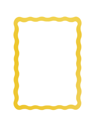 Yellow decorative picture frame with wavy edges and empty center