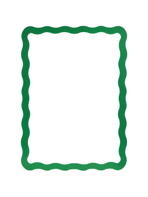 Green decorative frame with wavy edges and blank white center