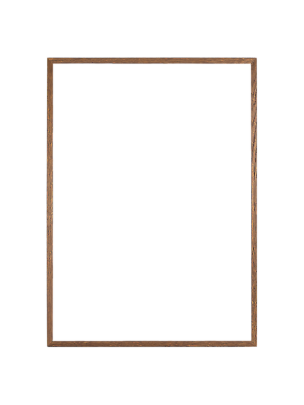Rectangular wall mirror with brown wooden frame, front view