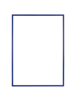 Rectangular mirror with blue frame and beveled corners