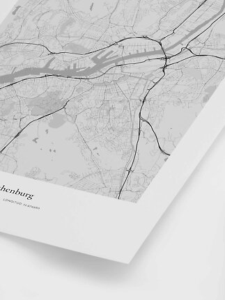 Schwarz-weiß Stadtplanposter von Göteborg mit Straßen, Wasser und weißem Rand
