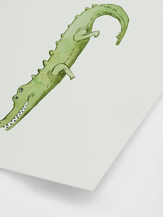 Aquarellillustration eines grünen Krokodils auf weißem Hintergrund