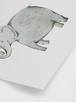 Aquarellillustration eines grauen Elefanten auf weißem Hintergrund