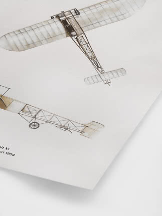 Póster con ilustraciones vintage de dos aviones antiguos sobre fondo blanco