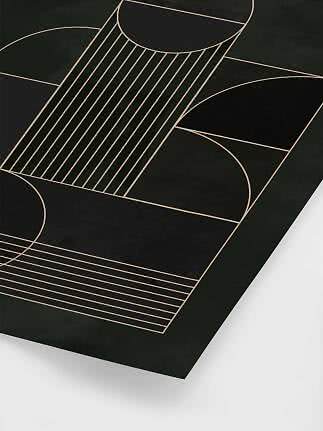 Arte da parete nera astratta con linee geometriche beige e semicerchi