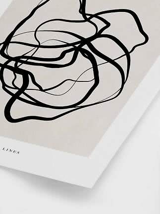 Abstract poster with black organic lines on a beige background and white border