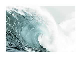 Close-up of a large turquoise ocean wave with white foam