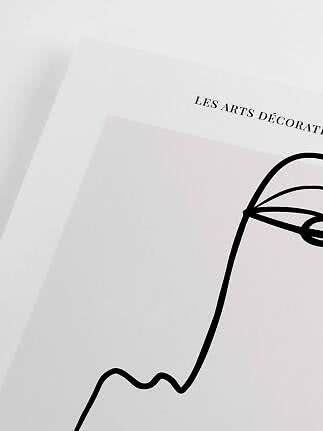 Minimalist art print with black line drawing on white background and the text "Les Arts Décoratifs".
