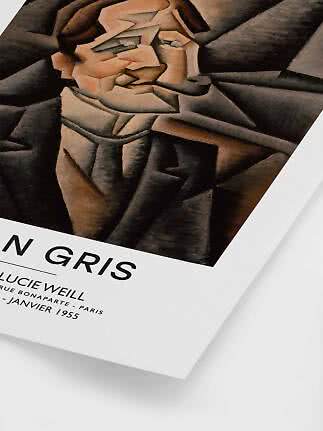 Poster d’arte con ritratto cubista di un uomo nei toni grigio scuro e marrone