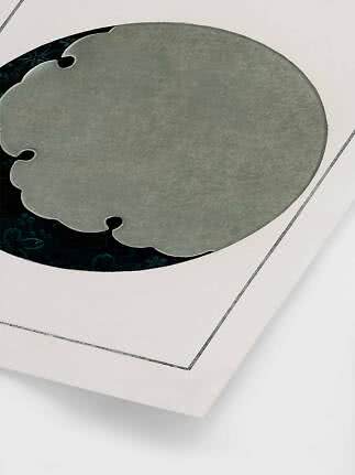 Impression d’art abstrait avec grande forme organique grise sur fond blanc et détails sombres
