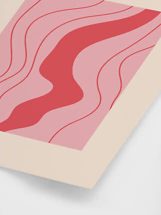 Estampado abstracto con formas onduladas rosas y rojas sobre fondo beige
