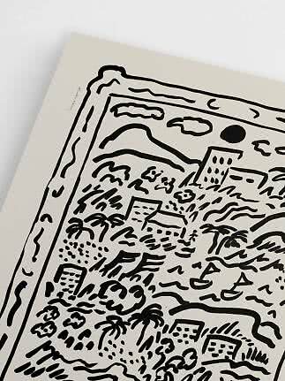 Close-up of abstract black line drawing on cream paper