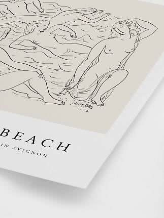 Art print with line drawing of bathing women and the text "The Beach in Avignon"