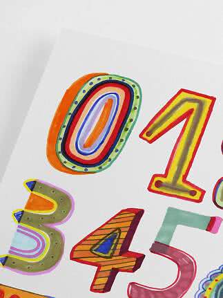 Colorful poster with hand-drawn numbers on a white background