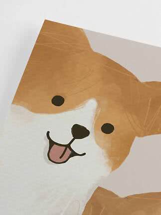 Illustrazione di un cane marrone e bianco con la lingua fuori