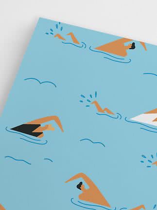 Blue pattern with stylized swimmers in the water