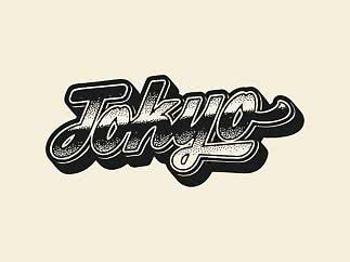 Schwarz-cremefarbene Retro-Typografie mit dem Wort „Tokyo“ auf hellem Hintergrund