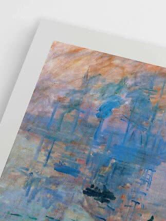 Abstract art print with blue and peach brushstrokes on a white background