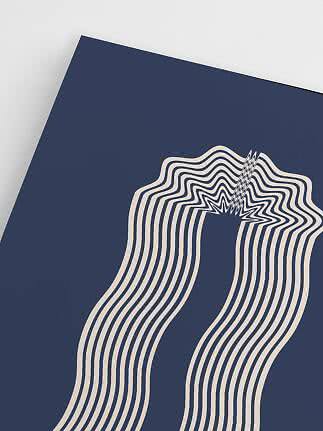 Abstract dark blue poster with wavy cream lines