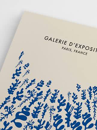 Poster with 'Galerie d’Exposition Paris, France' text and blue coral-like graphic