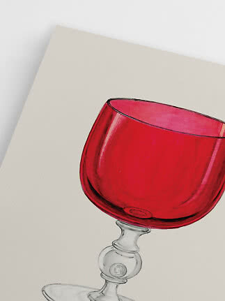 Illustration eines roten Glases auf klarem Stiel vor hellem Hintergrund