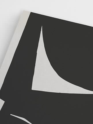 Schwarz-weißes abstraktes Poster mit großen geometrischen Formen auf hellem Hintergrund