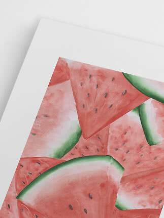 Impression aquarelle de tranches de pastèque sur fond blanc