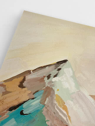 Peinture abstraite beige, blanche, brune et turquoise aux coups de pinceau doux