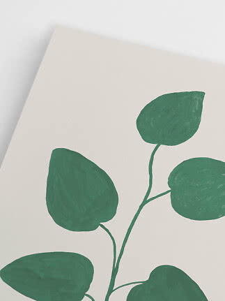 Abstrakt botanisk plakat med grønne blade på lys baggrund