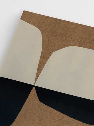 Abstract print with curved shapes in beige, brown, black and white