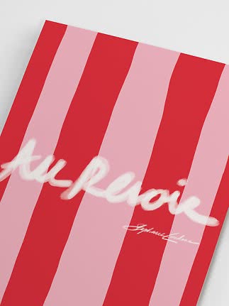 Rot-rosa gestreiftes Poster mit weißem handgeschriebenem Text