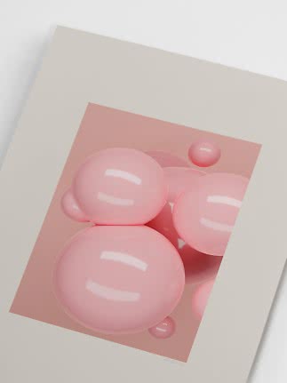 Affiche d’art abstrait avec sphères rose clair brillantes sur fond rose