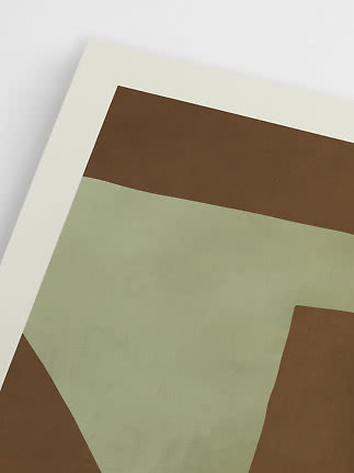 Abstraktes Poster mit geometrischen Formen in Braun, Hellgrün und Creme