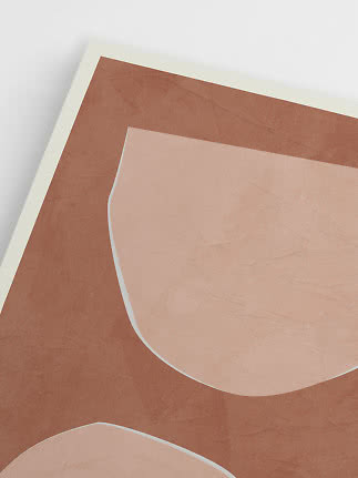Abstract poster with organic brown and blush shapes on a light background